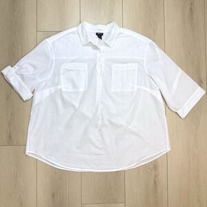 Torrid Womens 3X White 100% Cotton Tunic Top Roll Tab Sleeve Popover Plus Size